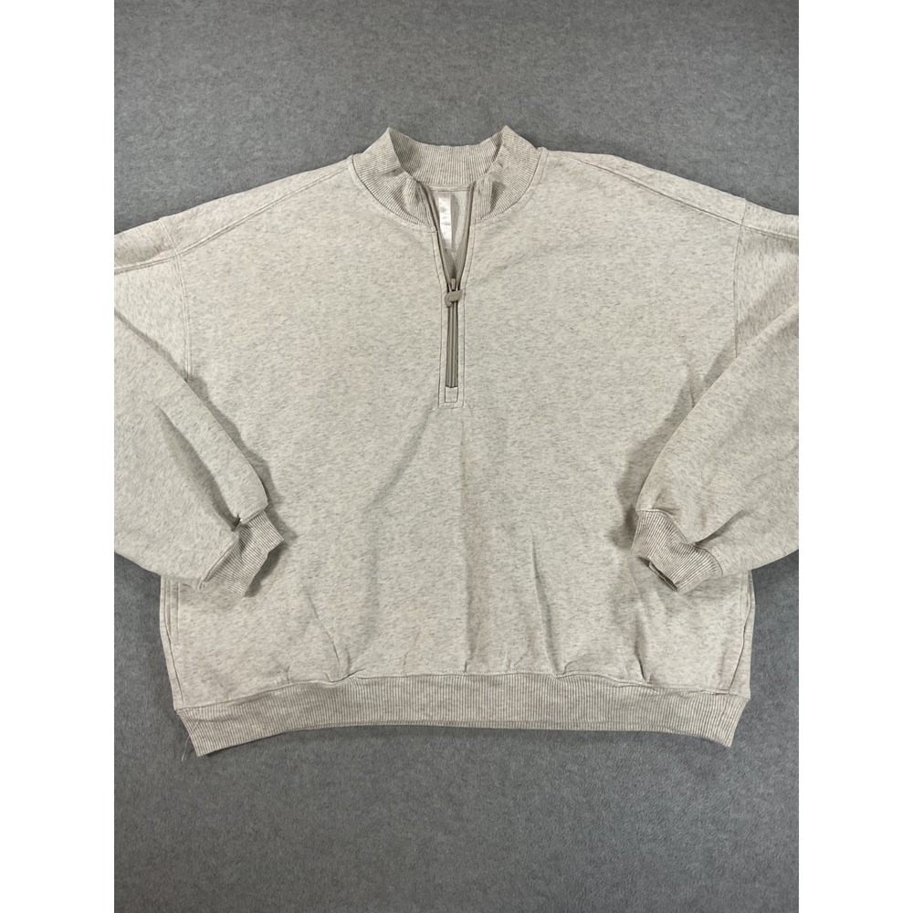 Fabletics Womens XXL Light Gray Heather Quarter Zip Fleece Pullover 2665